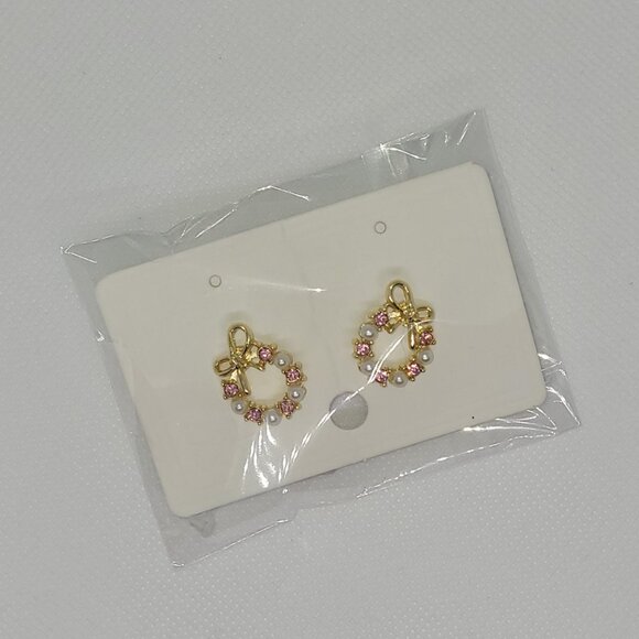 925 Sterling Silver | Pearl Rhinestone Bow Wreath Earrings - Picture 2 of 2